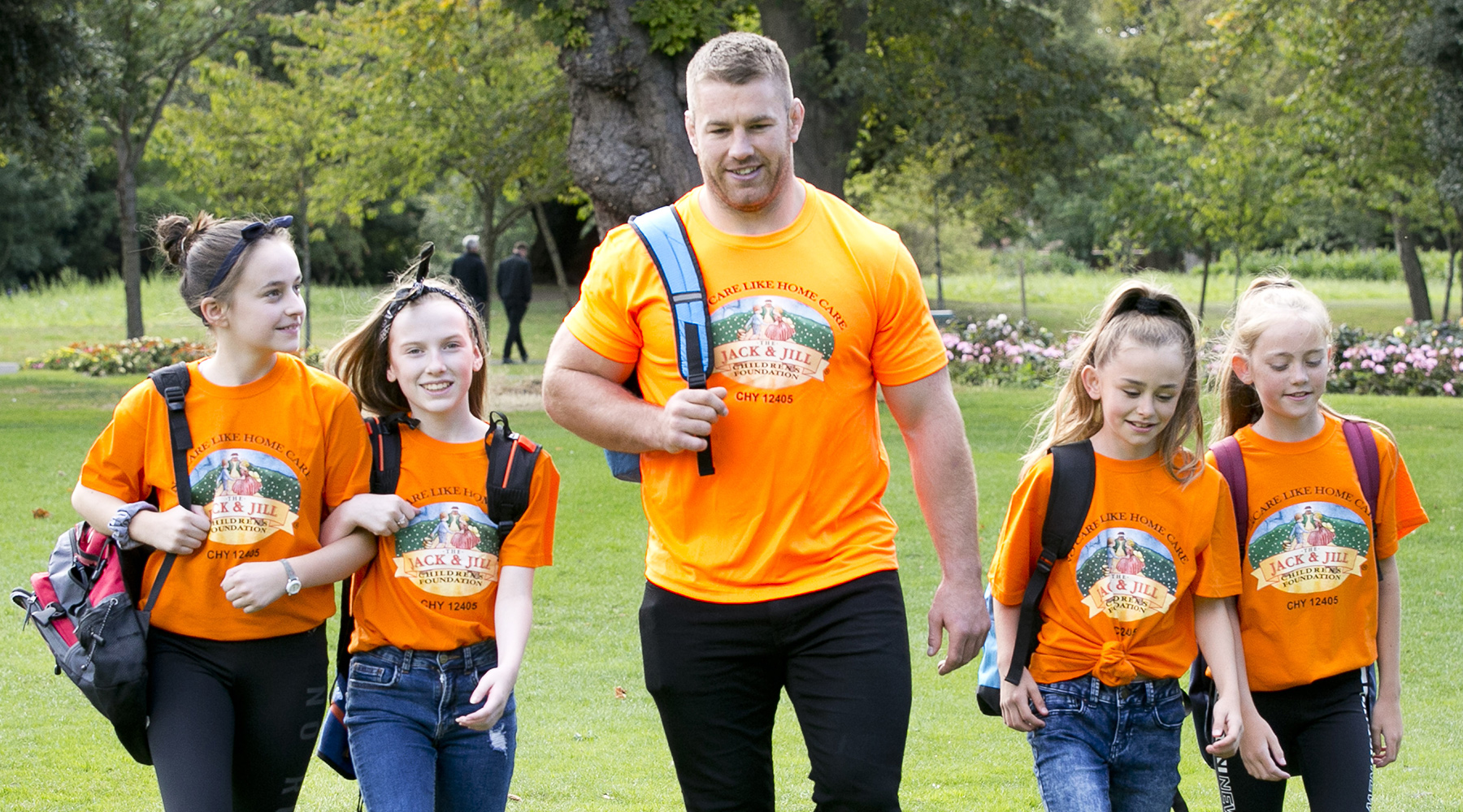 Sean O'Brien and children get ready for Up the Hill