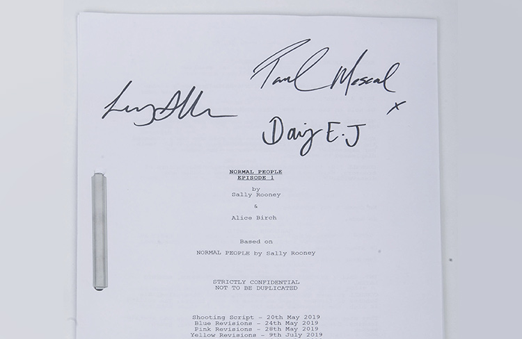 Signed Normal People script by Daisy Edgar Jones, Paul Mescal and director Lenny Abraham