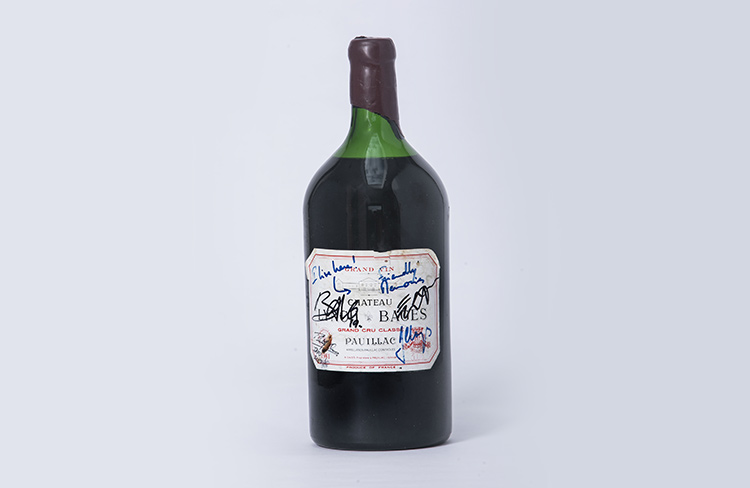 Double Magnum of 1981 Chateau Lynch Bages wine siged by BONO, Philip Orr and Jean Charles Cazes