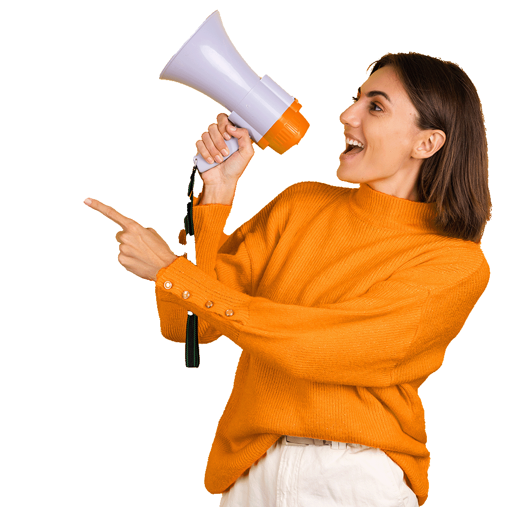 women with megaphone demonstrating volunteering