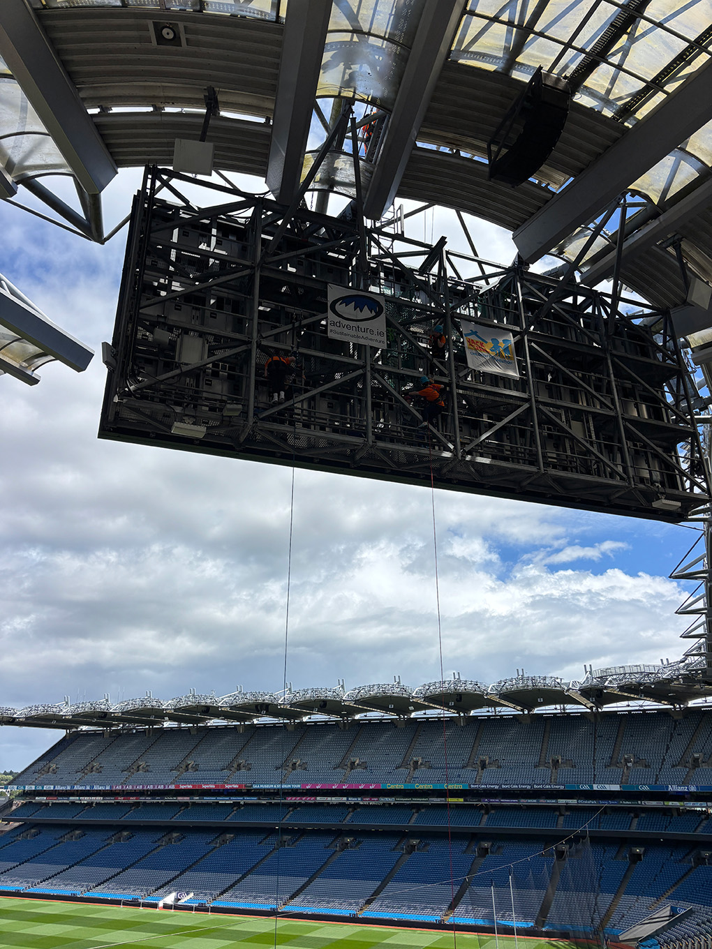 Jack and Jill Abseil participant 2026 Abseiling with view of Croke Park pitch behind them