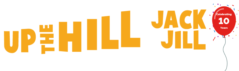 Up the Hill for Jack and Jill logo text with balloon