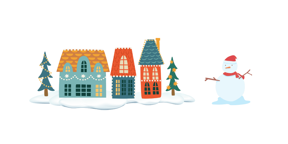 houses on snow and snowman graphics