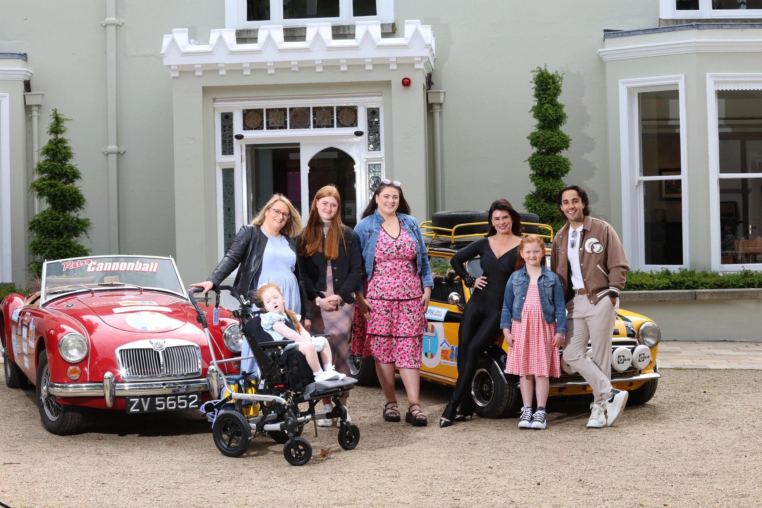 Therese Feighery with her daughters Chloe, Ella, Ruby and Heidi, pictured with Karen Byrne and Jake Carter at the launch of RETRO 2025 at Airfield Estate, Dublin