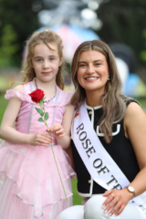 Rose of Tralee Katelyn Cummins giving roses to children at Jack and Jill Family Fun Day