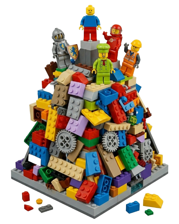 Jack and Jill Lego hill small pile of Lego with some LEGO men on top