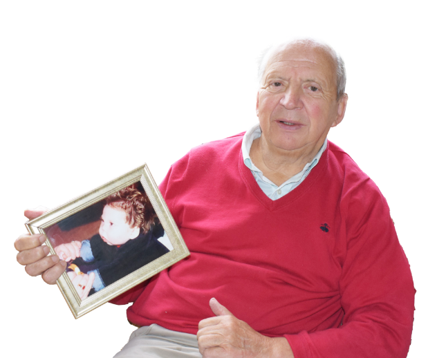 Jonathan Irwin Holding a framed photograph of his son Jack