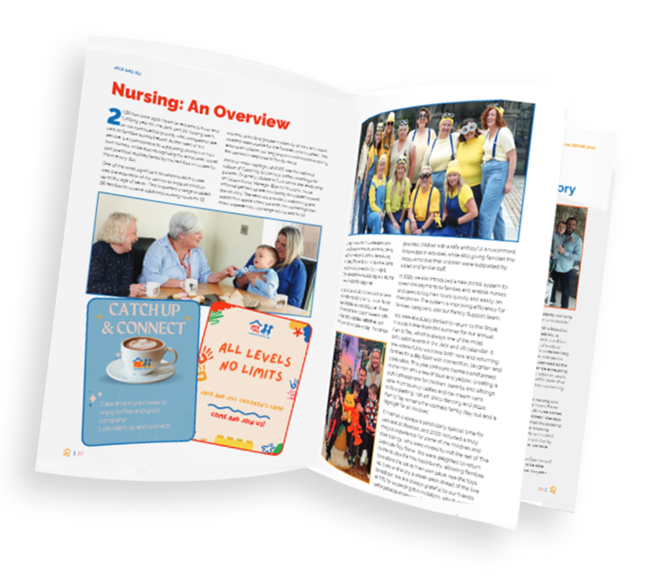 Image of Jack and Jill's annual report opened on Growing Our Service Pages