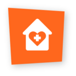 Children's Palliative Care services An orange icon featuring a white house with a heart and a medical cross in the center