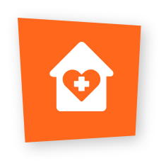 Children's Palliative Care services An orange icon featuring a white house with a heart and a medical cross in the center