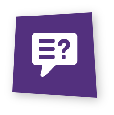 Icon showing a speech bubble containing text lines and a question mark, representing family enquiries and support questions