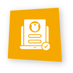 Nurse registration icon showing an online application with a checkmark.
