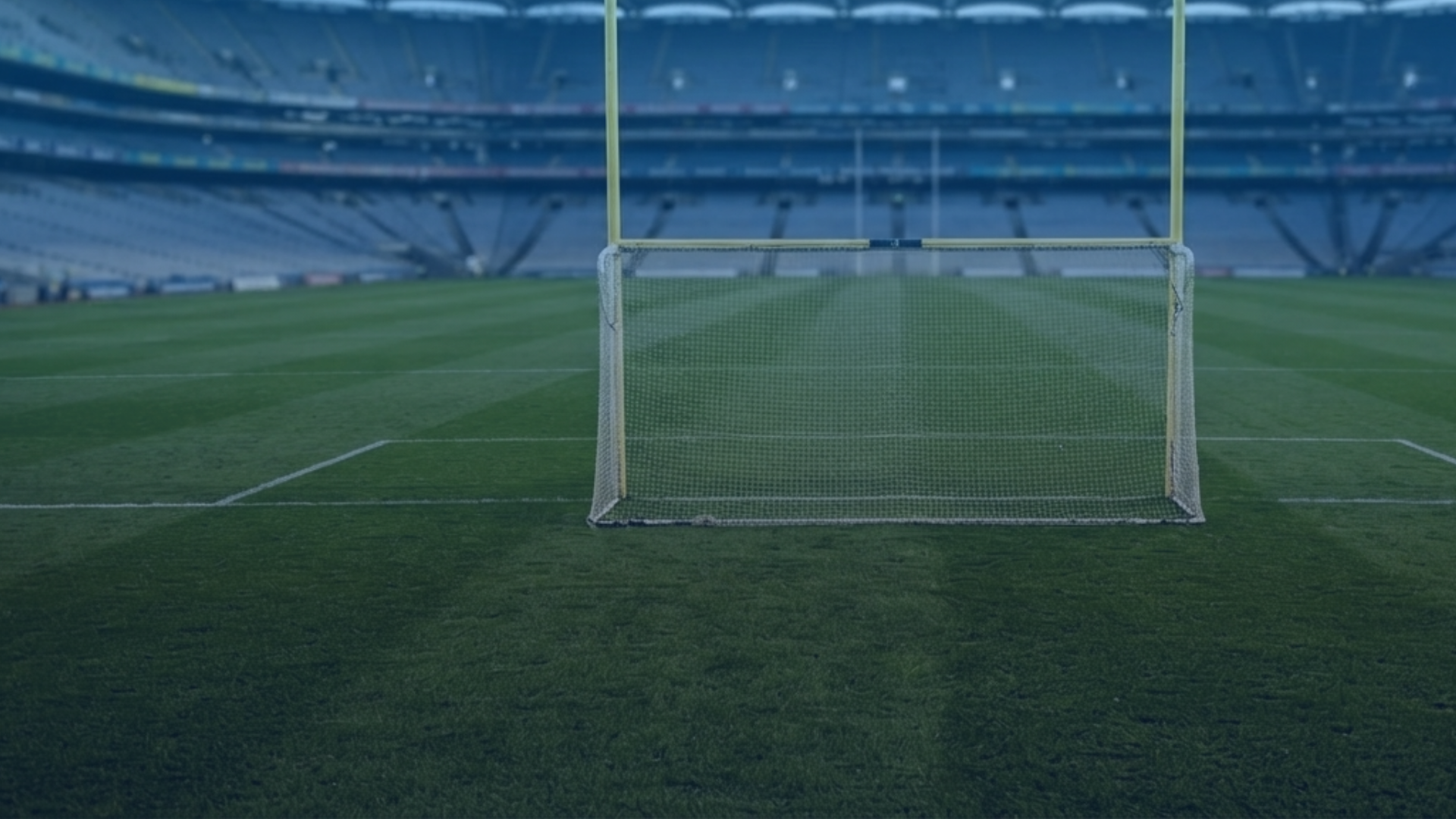 GAA goalposts and net on a stadium pitch