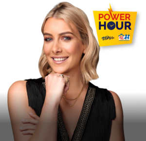 Louise Cantillon smiling with the Power Hour campaign logo