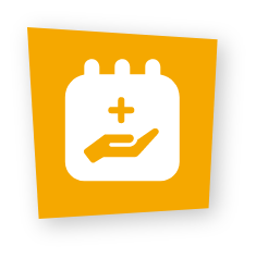 Create your fundraiser icon depicting a calendar with a plus sign and a supporting hand