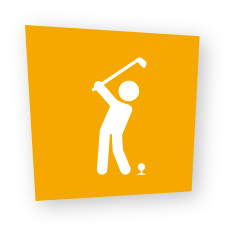 Golf for Jack and Jill icon depicting a golfer swinging a club at a ball on a tee