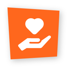 Online donation icon depicting an open hand holding a heart
