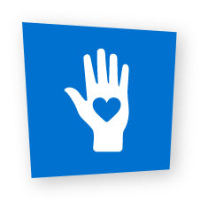 Volunteering icon depicting an open hand with a heart in the center